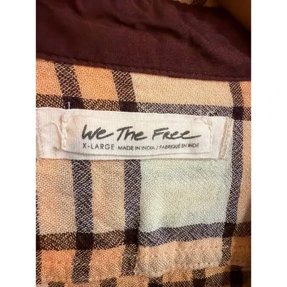 We The Free Plaid Button Down Women XL  Ruched Sleeve Cinched Waist Boho - Picture 3 of 7